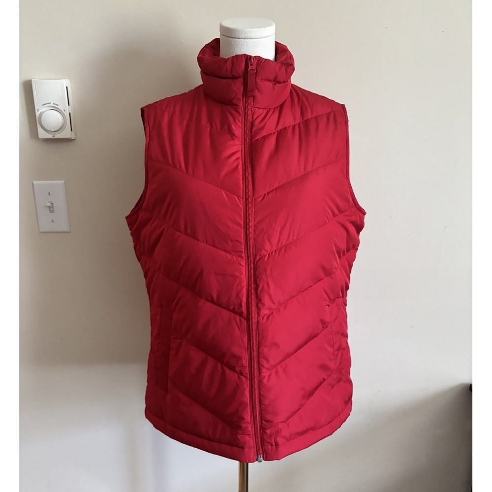Lands End Quilted Puffer Vest Womens Medium Red Down Outdoor Classic Pockets